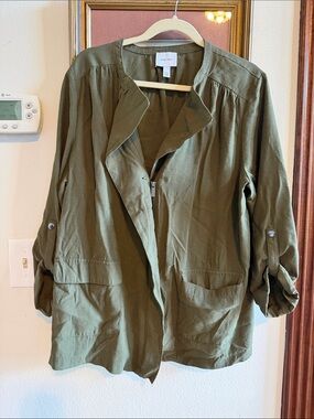 Nine West Olive Utility Jacket with Roll-Tab Sleeves
